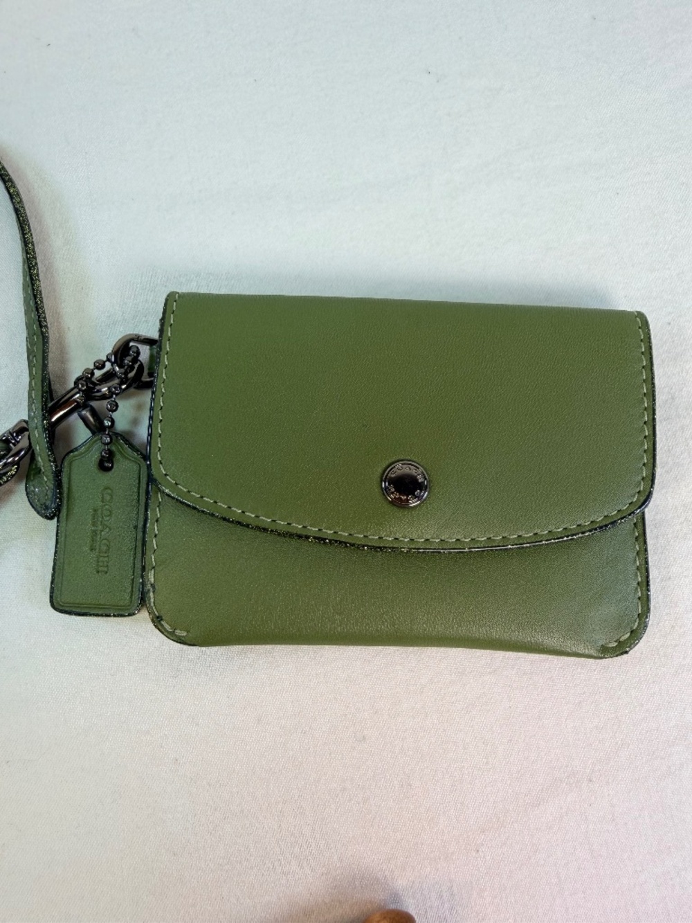 Coach Green Wristlet Card Holder with Detachable Strap